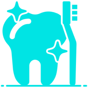 Shiny tooth and toothbrush icon illustration.